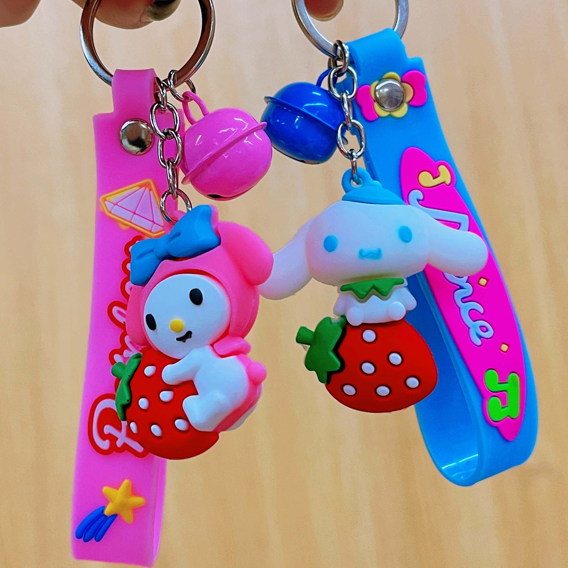 Cartoon 3D Sanrio Plush Cinnamoroll Kuromi Hello Kitty Keychain Cute Car Pendant Wholesale in Stock