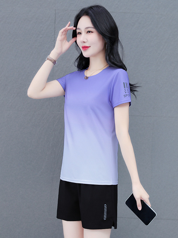 Quick-Drying Short-Sleeved Sports Suit for Women Summer 2025 New Running Fitness Yoga Wear Ice Silk Shorts Two-Piece Set