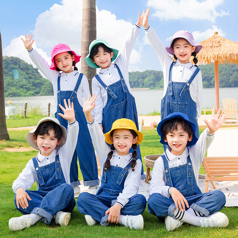 Kindergarten class clothes autumn garden clothes sports chorus performance clothes boys and girls Denim children's overalls