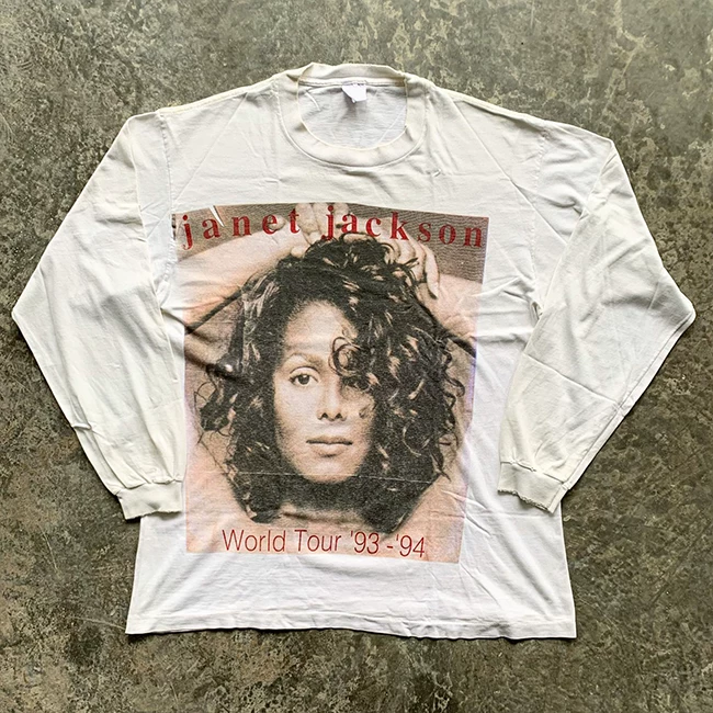 Jenny Jackson's music album, European and American vintage hip-hop plus size vintage, heavy weight washed and worn long sleeved T-shirt