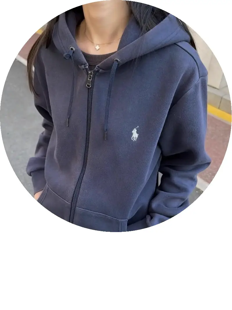 跨境十色拉夫RL基础款小马刺绣Logo连帽卫衣男女款拉链外套潮
