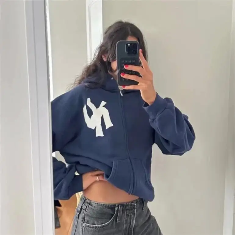 Akimbo American Retro High Street Letter Printed Hooded Sweatshirt for Men and Women, Autumn and Winter Loose Casual Cardigan Jacket