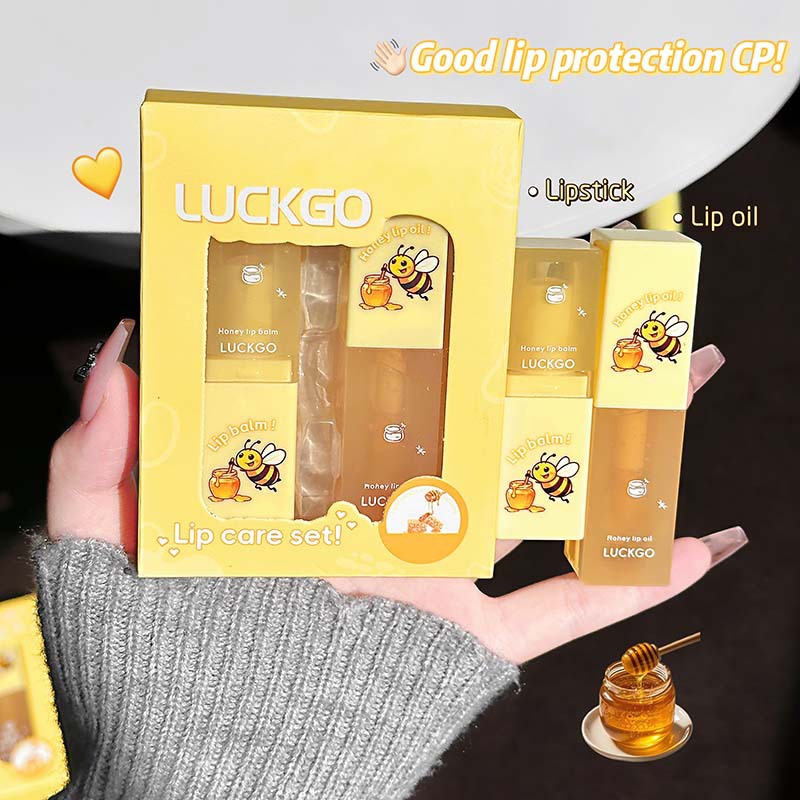 Cross-Border Luckgo Honey Lip Care Set, Clear and Hydrating, Reduces Lip Lines, Mirror-Like Plump Lips, Moisturizing, Affordable Makeup