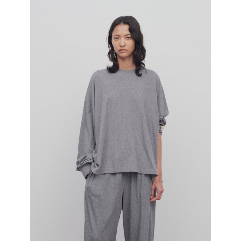 Longme Loose Long-Sleeved T-Shirt Set for Women 2026 Spring and Summer New Minimalist Row Style Casual Top Drawstring Pants