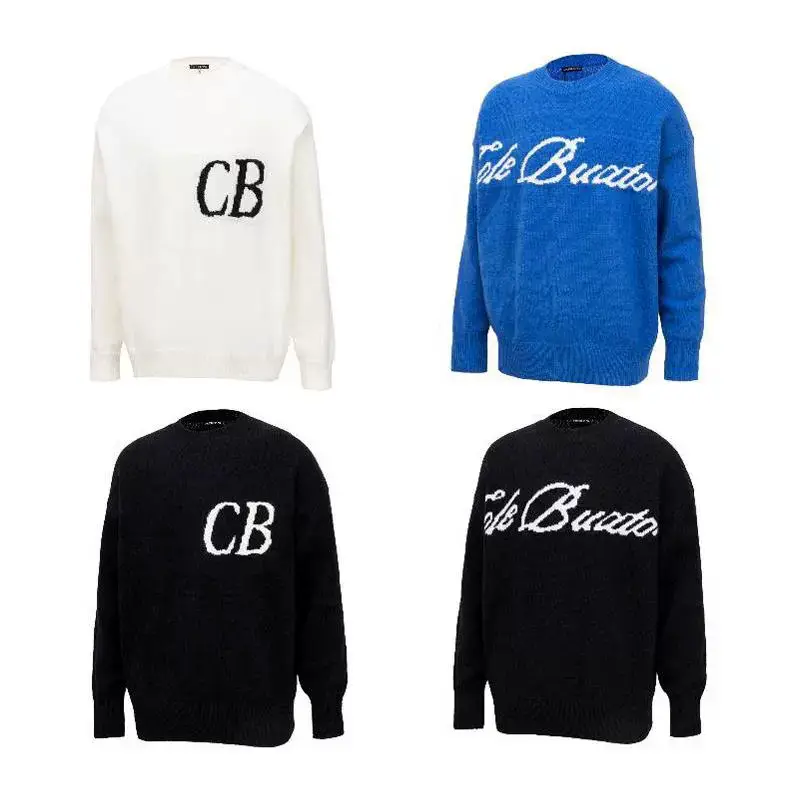 Tide CB simple letter logo jacquard sweater pullover men's and women's models round neck hundred matching knitwear cross-border wholesale