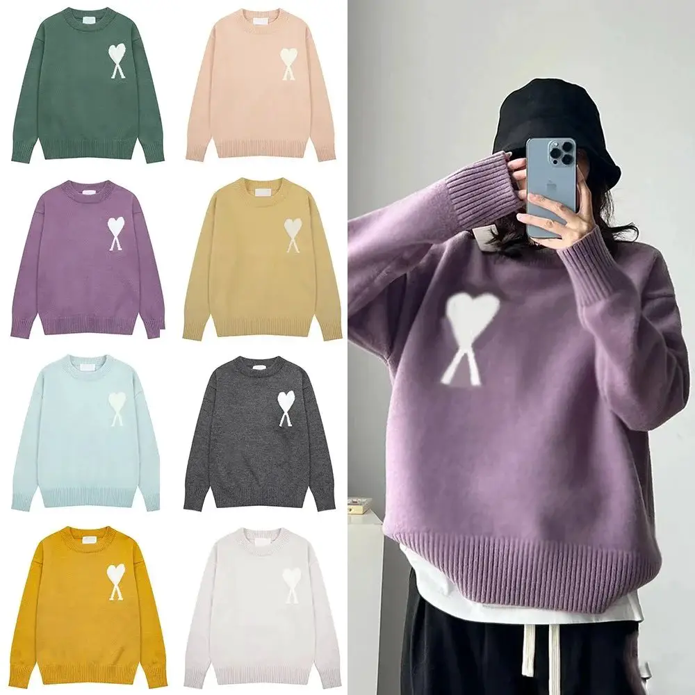 American love jacquard knit long-sleeved sweater men's and women's models fall and winter couple's tops
