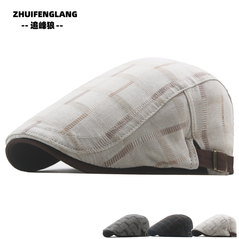 Spring and Summer Plaid Beret Pure Cotton Thin British Golf Newsboy Hat Shallow Top Peaked Hat Men Wear Forward Hat