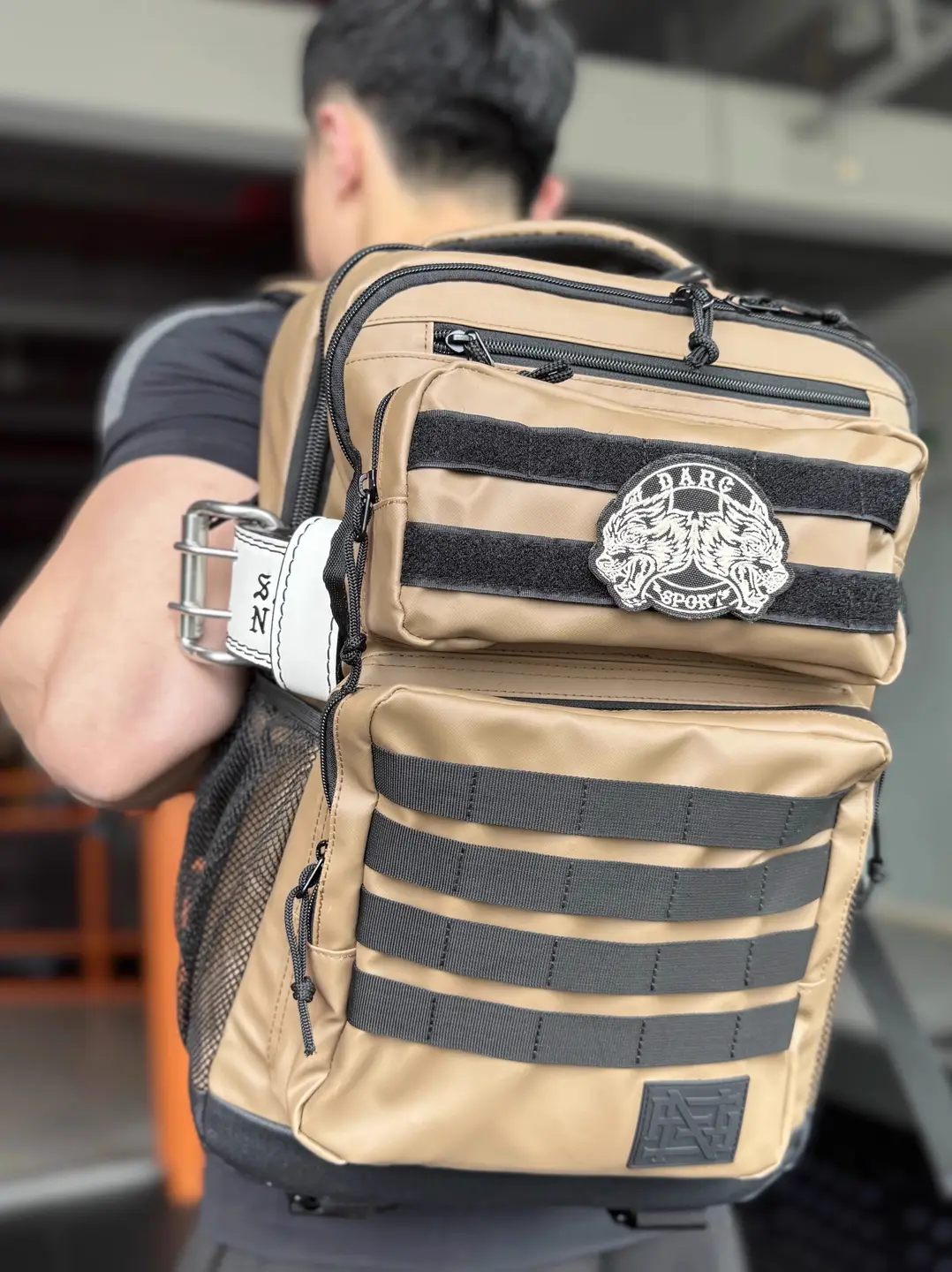Darcsport Fitness Sports Leather Bag Casual Double-Shoulder Wolf Head Belt-Wearable Backpack