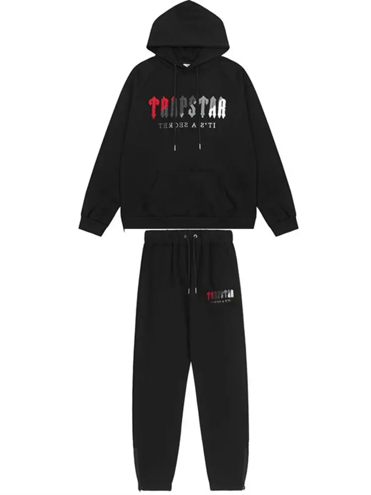 ****欧美***Trapstar红黑色虎头毛巾刺绣男情侣卫衣长裤休闲套装WS+86 17759869580