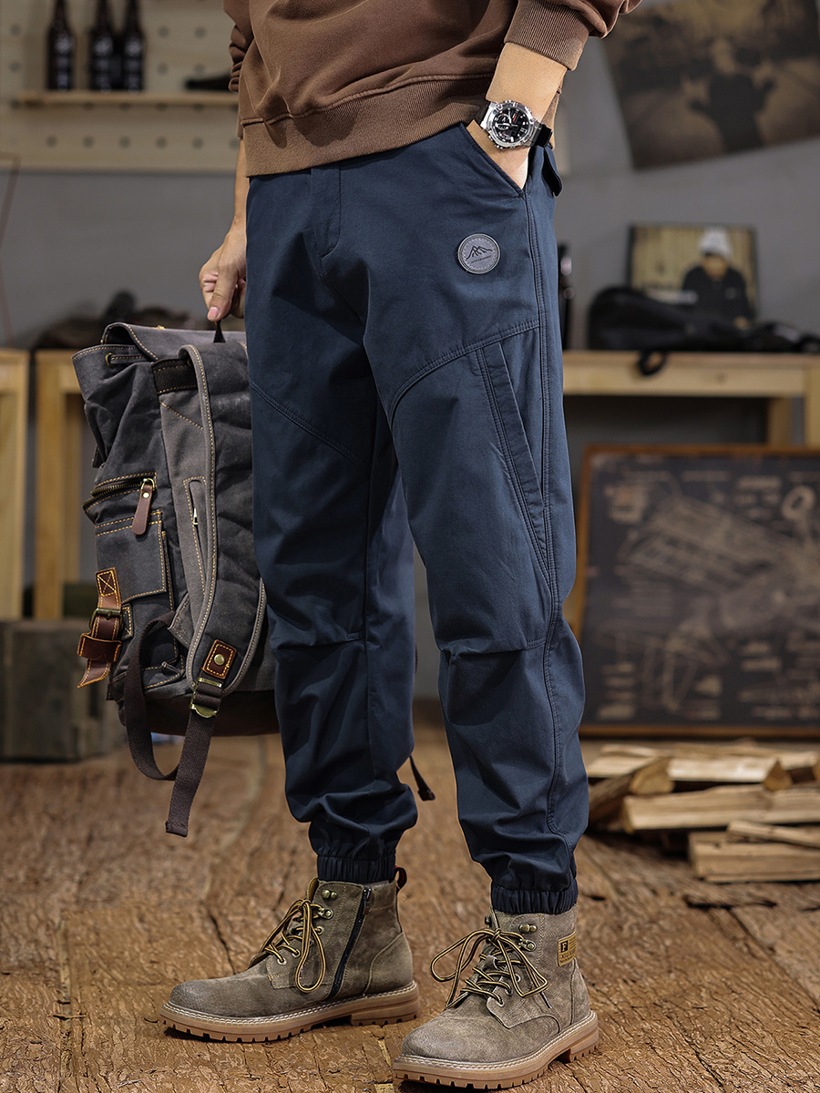 Autumn and Winter New Style Patchwork Workwear Jogger Casual Pants for Men, American Style Pure Cotton Thickened Fleece Loose Fit Plus Size Sports Long Pants