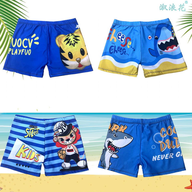 Foreign Trade Manufacturer Clearance Quick-Drying Teenagers 5-11 Years Old Cartoon Swimming Trunks Manufacturer Wholesale Kidsren's Swimming Trunks Printed Boys