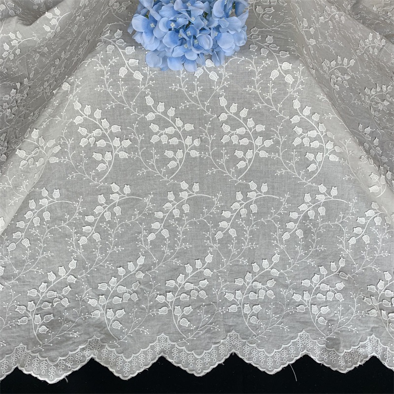 Three-Dimensional Lily of the Valley Wind Chime Cotton Embroidered Lace Fabric Tablecloth Piano Cover Clothing Fabric Width 133cm