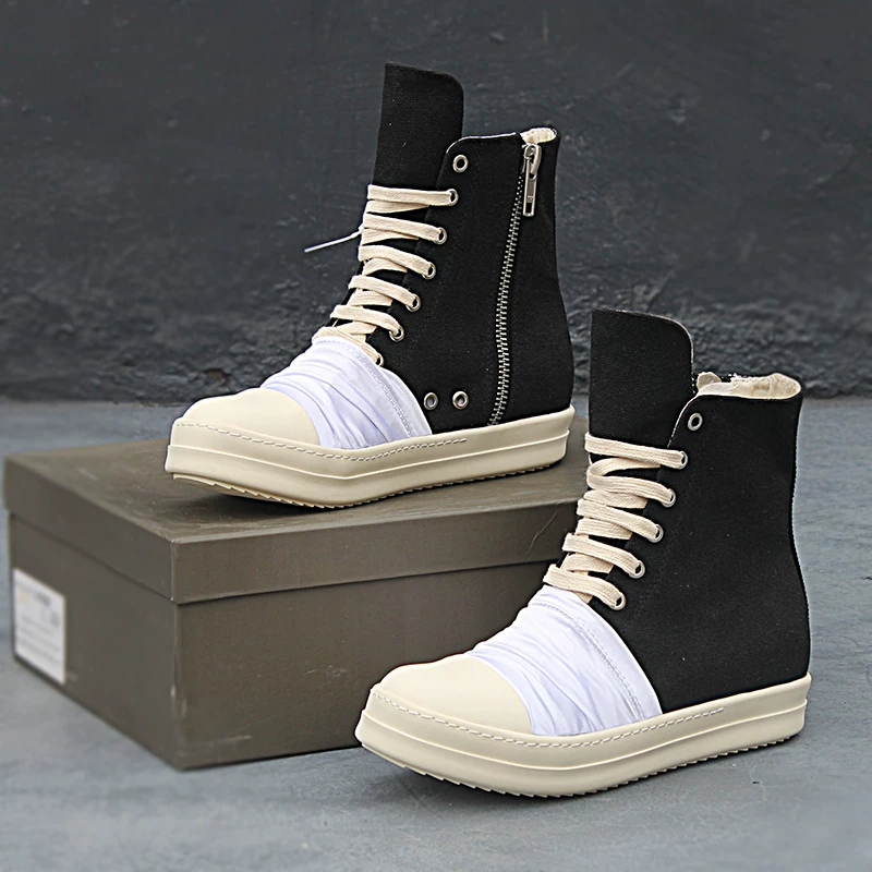 DRKSHDW OVVENS high top shoes for men, with canvas pleats and increased height, thick sole, high street board shoes, short boots, trendy ro shoes
