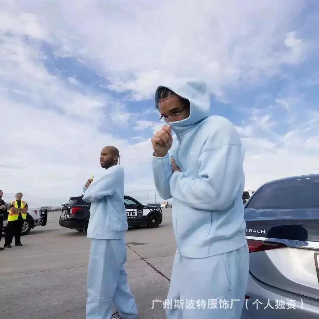 跨境春秋海外爆款NK联名noc套装卫衣钩子印花字母开衫运动休闲情