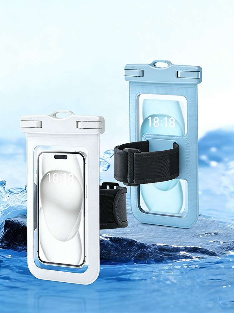 Swimming Waterproof Phone Pouch with Arm Strap, Sealed Protective Case for Arm, Wrist, and Snorkeling, Touchscreen Compatible