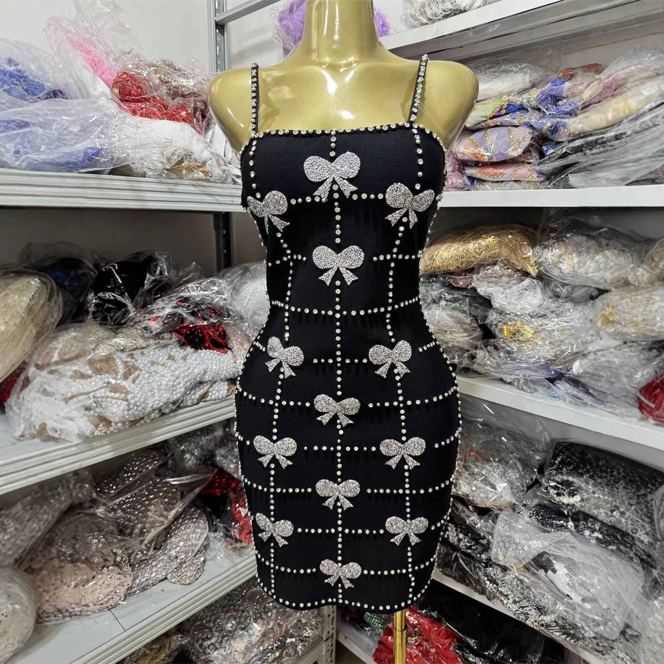 Cross-Border Foreign Trade Dress New Style Spaghetti Strap Rhinestone Floral Dress High Street Fashion European and American Party Dress