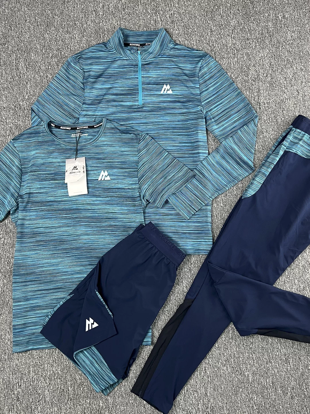 Mtx 859 Men's Half-Zip Sports Suit Quick-Drying Long-Sleeved Running Stripesd Splicing Four-Piece Set