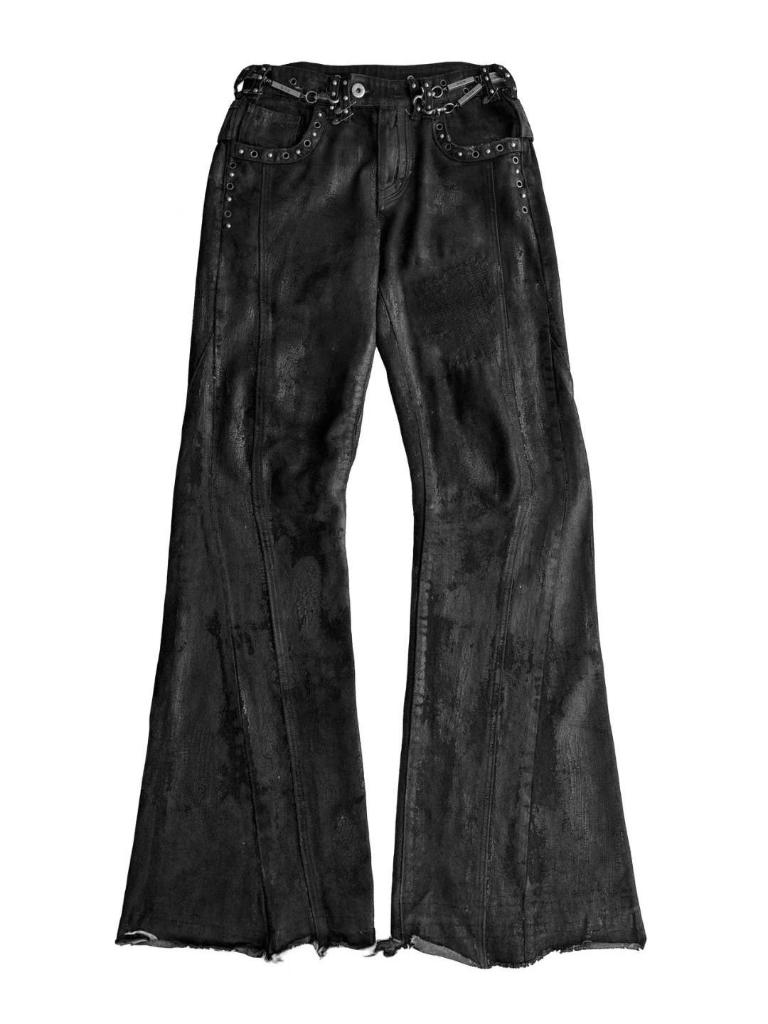 Societydenobodies 26Ss Dark Low-Rise Waxed Washed Rivet Slim Fit Bootcut Jeans