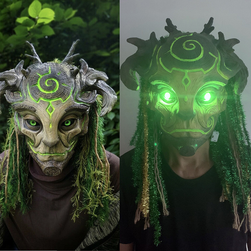 Halloween Green Elf Old Man Mask Forest Elf Latex Tree Man Mask Masquerade Headgear