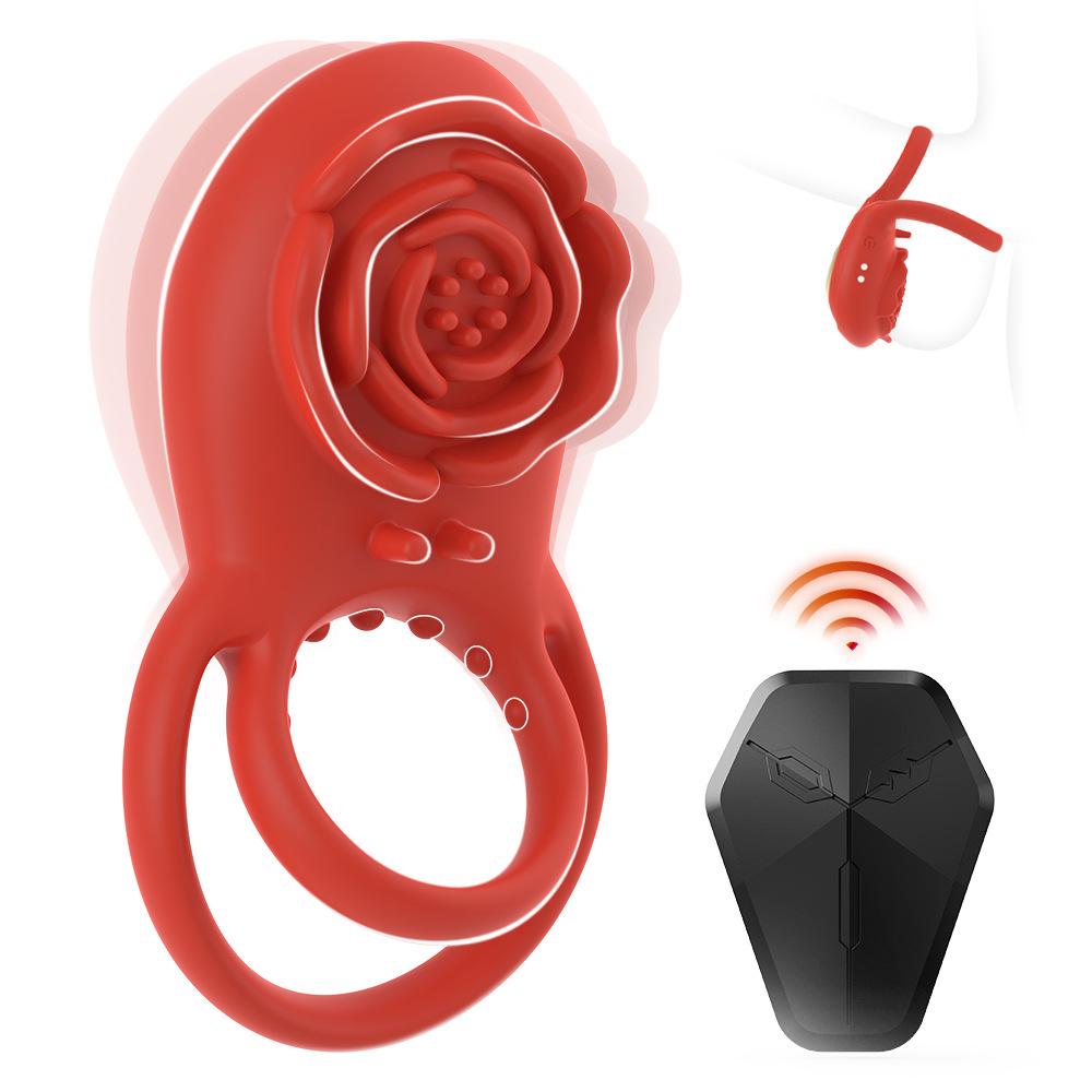 Rose Lock Ring Vibration Silicone Men's Vibrator Magnetic Charge Delay Lock Adult Sex New Product