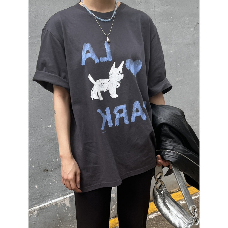 Longmei Puppy Print Short-Sleeved T-Shirt for Women 2026 Spring and Summer New Korean Style Lc Style Casual Lazy Loose Top