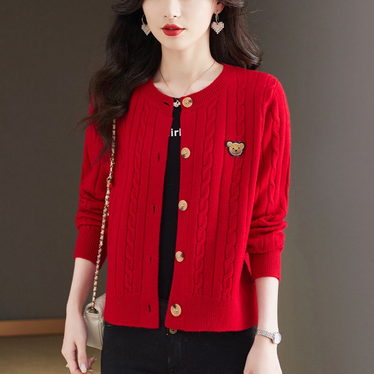2024 Sweater Women's Autumn and Winter Knitted Cardigan Western Style Twist Small Coat Top Short Round Neck Explosive Sweater Fashion