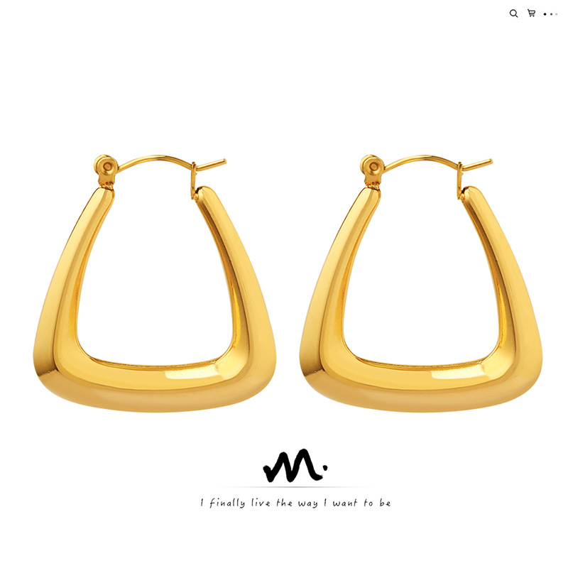French Fashion Niche Design Texturized U-shaped Earrings All-match Personalized Earrings Titanium Steel Plated 18k Gold Women's Jewelry All-match