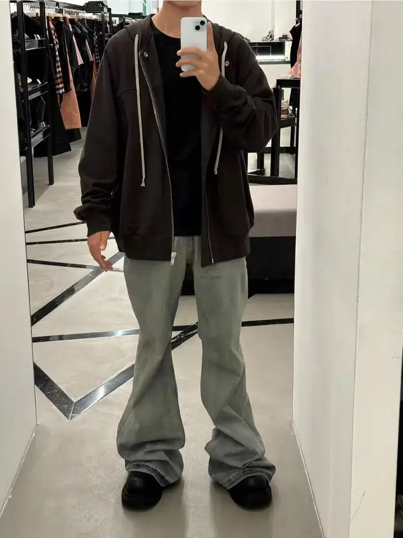 Original Ro Dark Style Vintage Sky Blue Washed Flared Wide-Leg Pants Slim Looking Stacked Mop Wrinkled Whiskers Denim