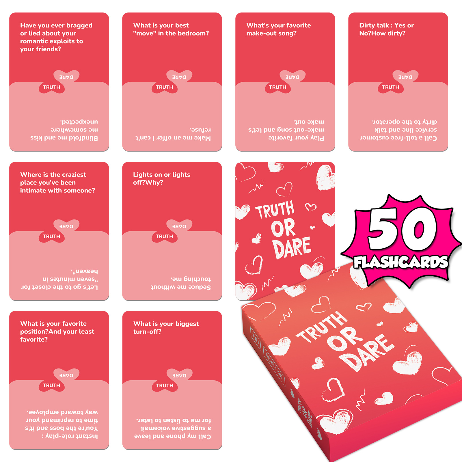 50 New Cross-Border Truth or Dare Cards for Couples, Date Night, Relationship Enhancement, Exciting Toy Flash Cards