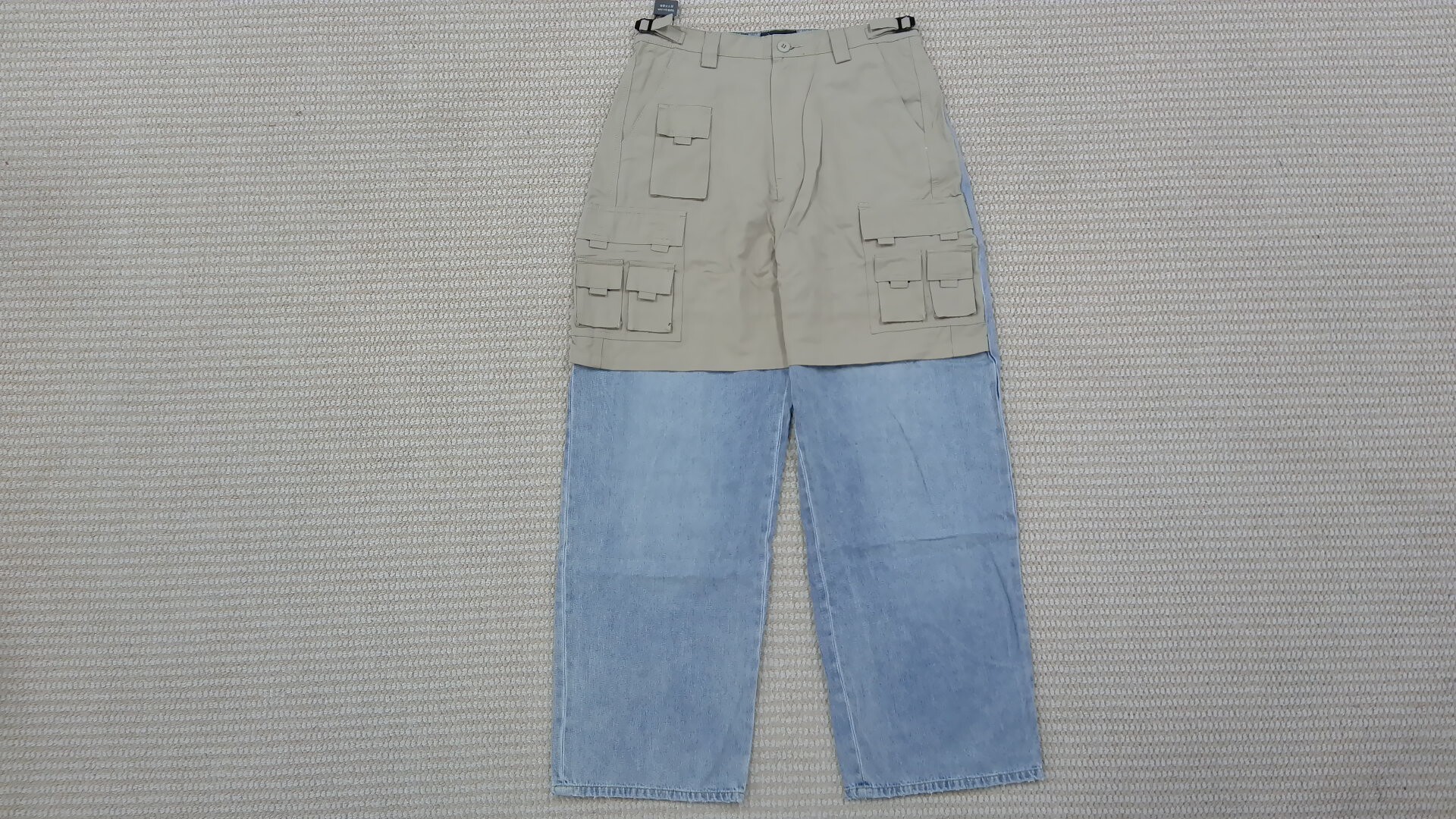 Balenciaga Hybrid Patchwork Workwear Baggy Washed Ice Blue Straight Wide-Leg Jeans QC