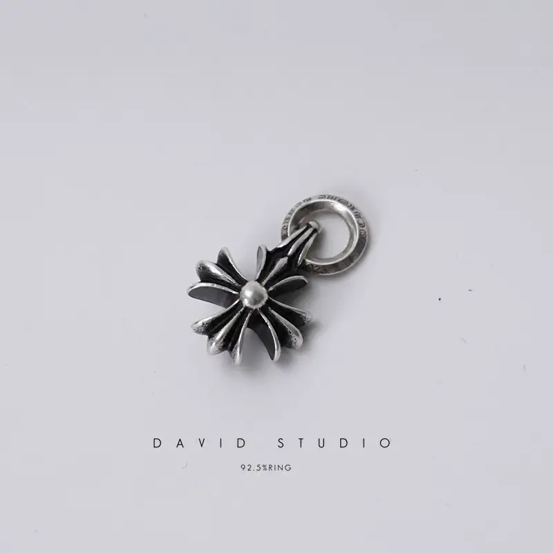 David Studio925 Sterling Silver Cross Pendant Retro Punk Biker Trendy Unisex Style