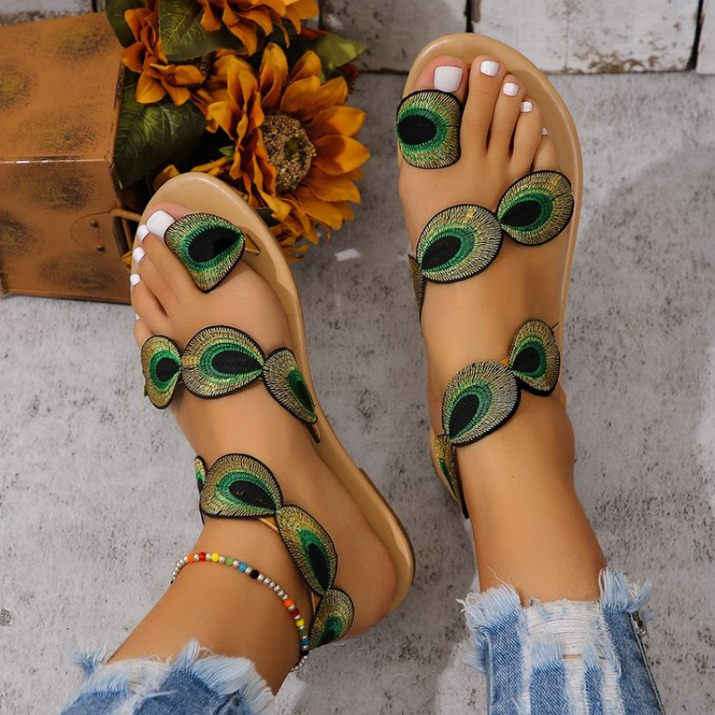 2025 Summer New Sandals Export Cross-Border Tume Ethnic Flats Women's Shoes Large Size Beach Sandals Sandal