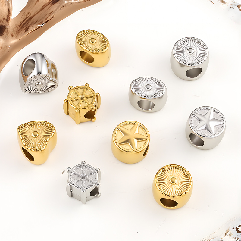Stainless Steel Through-Hole Beads, Vintage Five-Pointed Star Beads, Heart Spacer Beads, DIY Bracelet Loose Beads, Bead Accessories