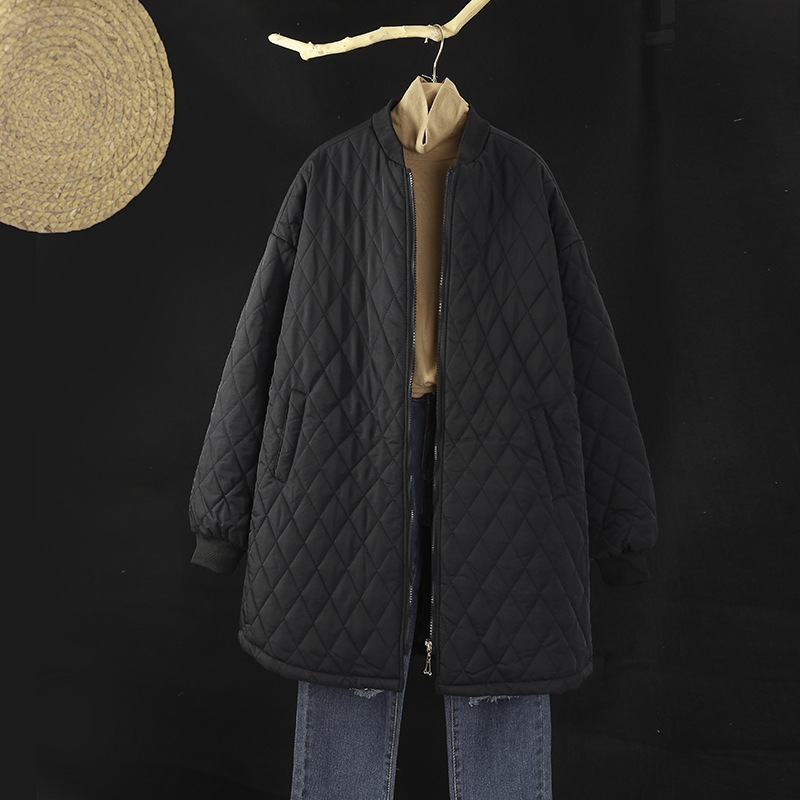 Cross-Border Plus-Size Retro Diamond-Patterned Mid-Length Coat for Women, 2026 Autumn New Style Baseball Collar Casual Top