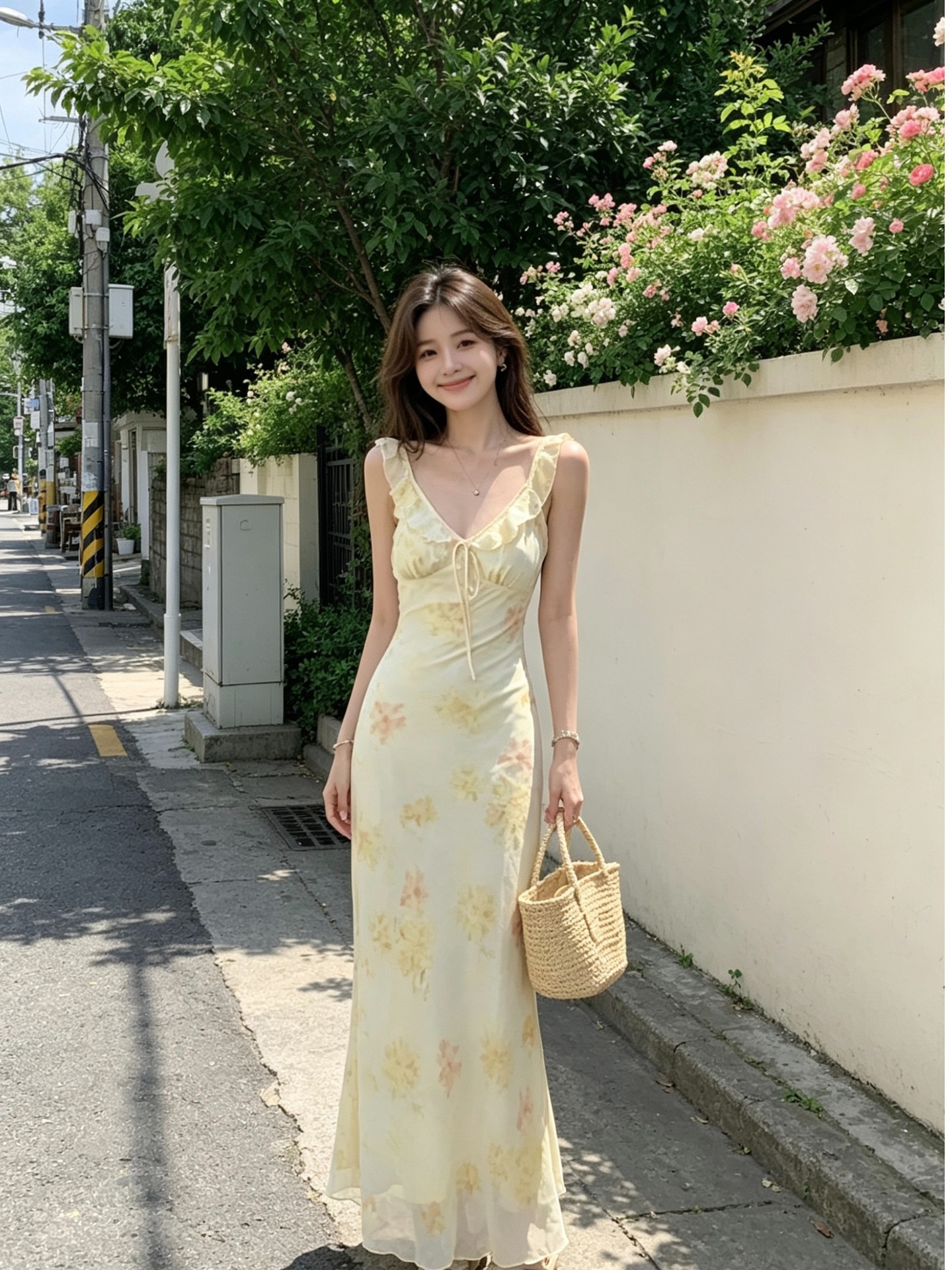 French V Neck Sleeveless Floral Dress for Women 2026 Summer New Style High-End Waist-Slimming Elegant Printed Long Dress
