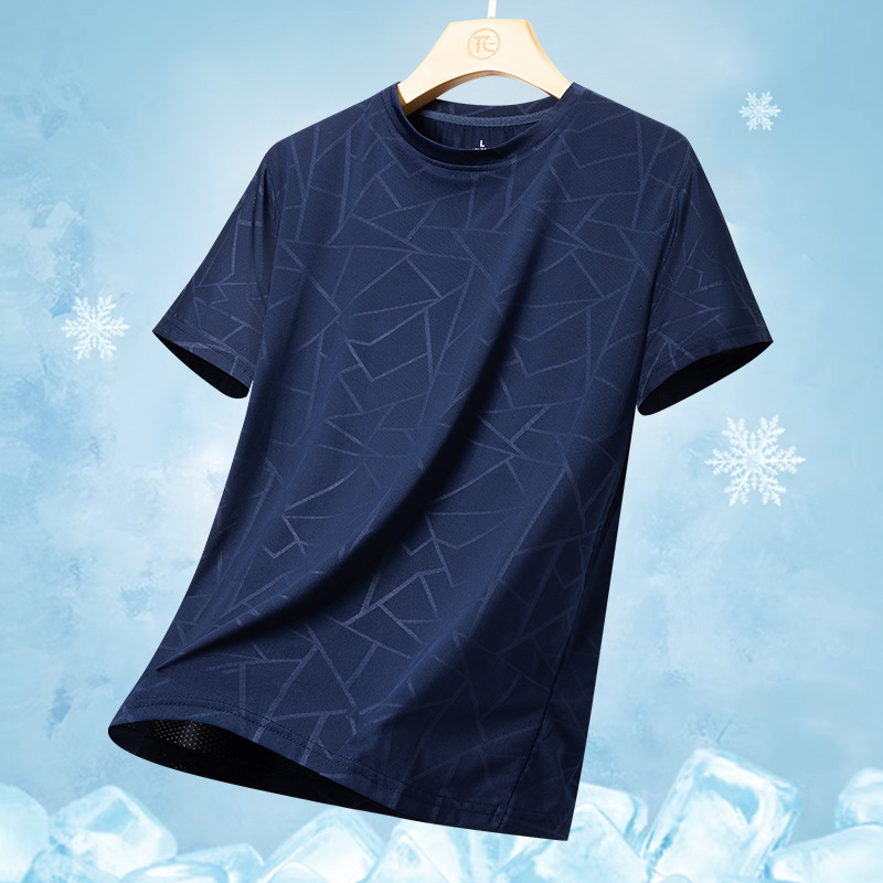 Ice Silk Short-Sleeved Men's T-Shirt 2026 Summer Thin Loose Quick-Drying Large Size Sports T-Shirt Pure Color Top Half-Sleeved