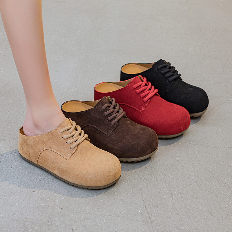 Heelless Half-Slip Shoes for Outdoor Wear, Birkenstock-Style Women's Shoes, 2026 Spring/Summer New Model, Lace-Up Slip-On Trendy Shoes