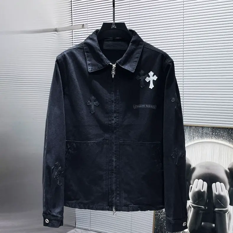 Croix Chrome Heart New Casual Loose All-match Men's and Women's Denim Jacket Leather Cross Trendy