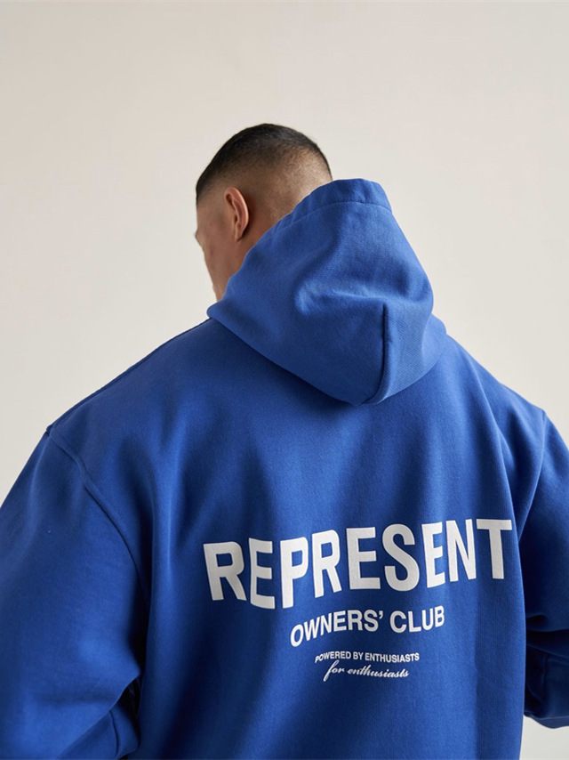 Represent Track Small Label Letters Pure Cotton American Sweatshirt Printed High Street Loose Hoodie for Men and Women Couples