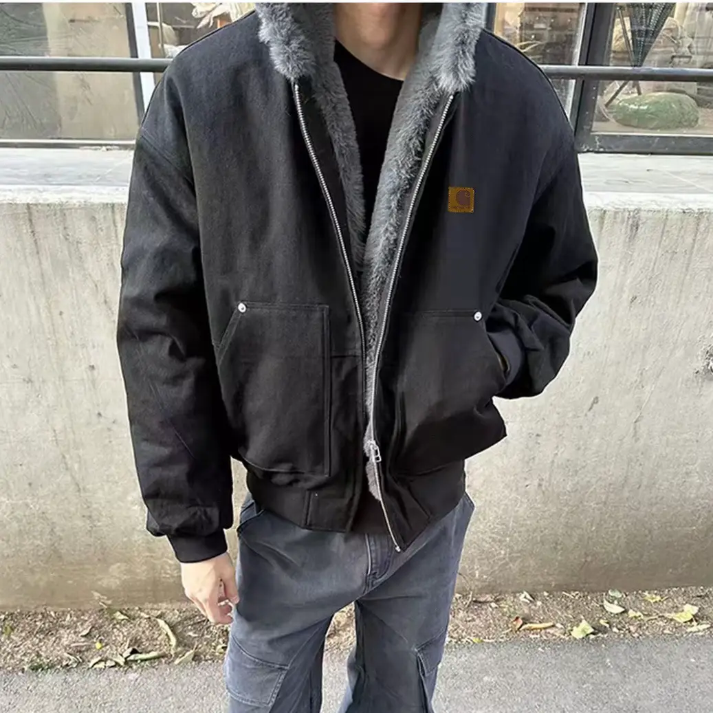 Car Winter Windproof and Warm Imitation Mink Fur Marble Hooded Cotton Jacket Fleece-Lined Work Jacket
