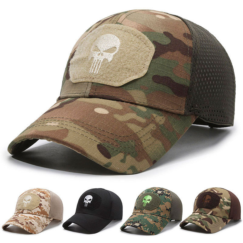 Hat Cross-Border Half Mesh Breathable Peaked Cap Brim Outdoor Sports Peaked Cap Camouflage Adjustable Sun Protection Baseball Cap