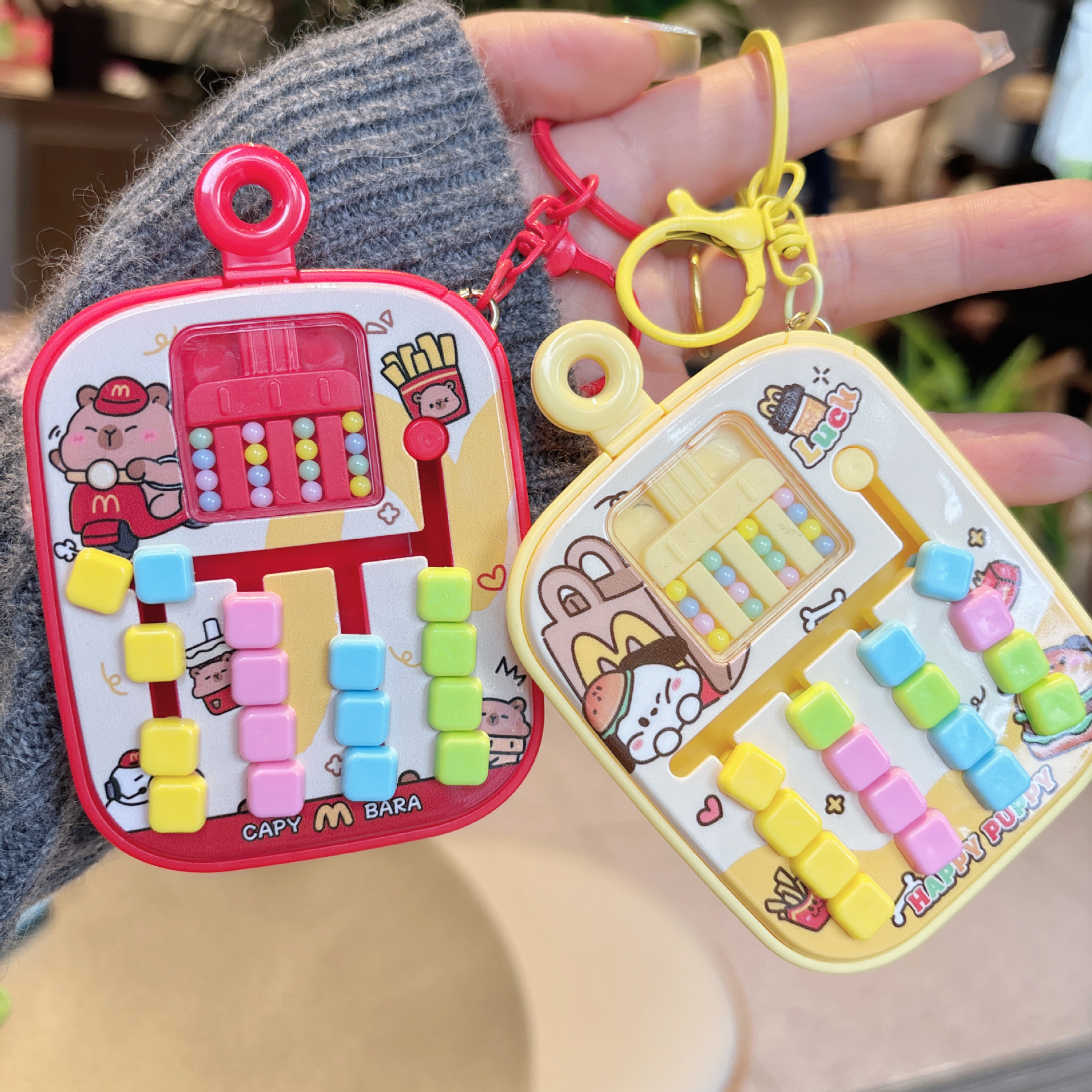 Cross-Border Creative Four-Color Rolling Ball Puzzle Children's Toy Keychain Cartoon Color-Separated Huarong Road Backpack Small Pendant