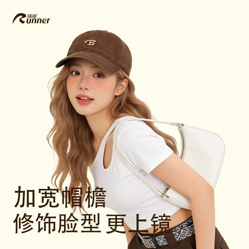 Women's Korean-Style Casual Soft-Top Baseball Cap, Men's Summer Couple's Large Head Circumference Sun Hat, Trendy Ins-Style B Letter Baseball Cap