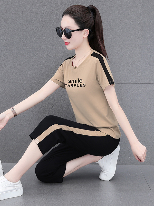Pure Cotton Sportswear Suit for Women, Summer 2026 New Style, Loose and Stylish Summer Outfit, Casual Short-Sleeved Three-Quarter Pants Two-Piece Set