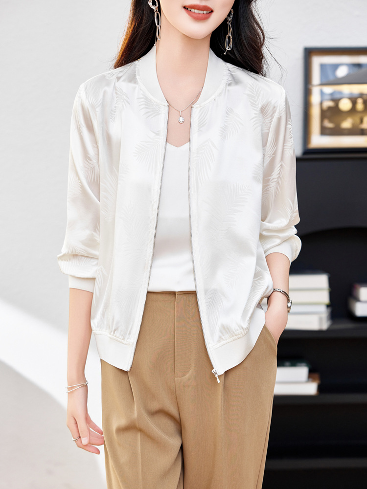 Heavy Silk Jacket for Women 2026 Spring Sun-Protective Silk Baseball Jacket Cardigan Loose Casual Top