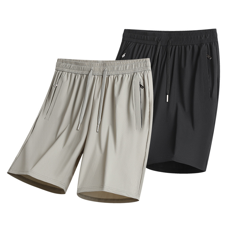 High-End Ice Silk Five-Point Shorts for Men, Summer Running, Large Size, Back Pocket, Casual Loose Breathable Thin Sports Shorts for Men