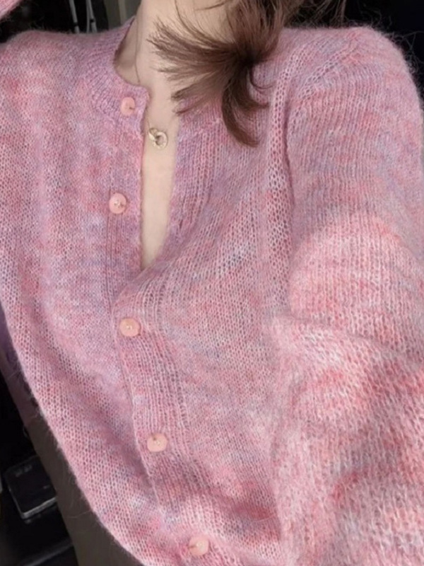 Gentle Purple Soft Sweater Cardigan for Women, Loose Korean Style Spring Lazy Plush Yarn Knitted Jacket Top