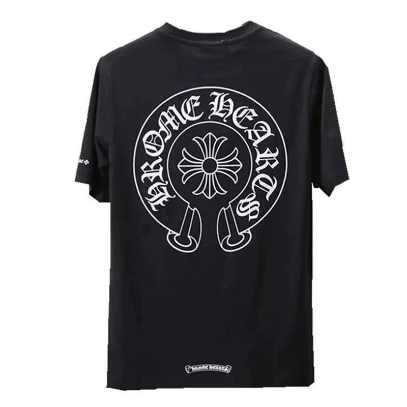 25 New Trendy Brand Horseshoe Embroidered Silver Jewelry Sanskrit Cross Short Sleeve T-shirt Trendy Brand Unisex Round Neck Half Sleeve