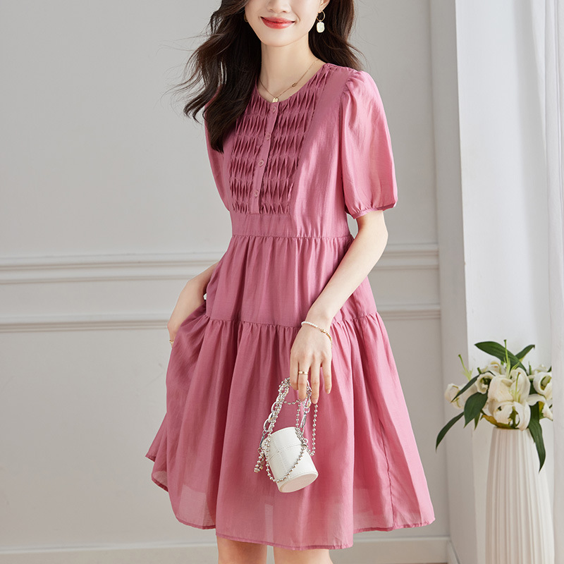Cotton Cocoon Rose Red Tencel dress Women's Mid-length Skirt Summer New Arrival Slim-fit A- line Skirt