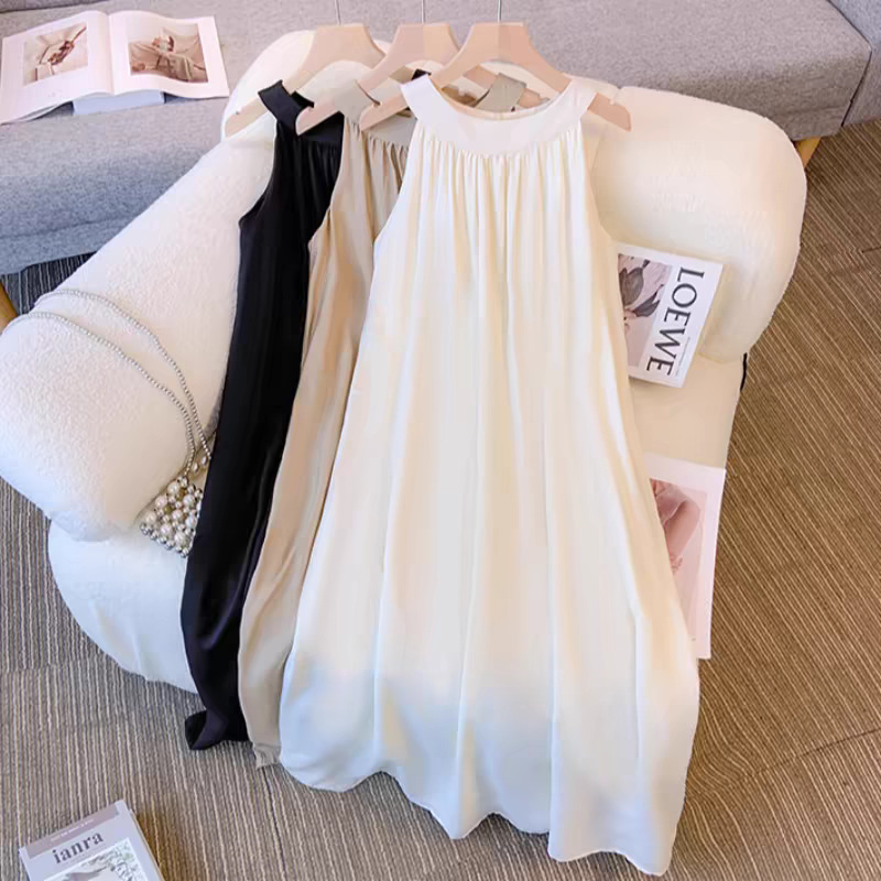Sleeveless Neck Hanging dress Women's Small Gentle Elegant Loose Seaside Holiday Fairy Dress A- line Long Dress